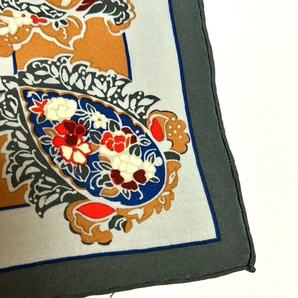 Christian Dior Silk Square Scarf Gray Paisley Hand Rolled Vintage 29x29”
